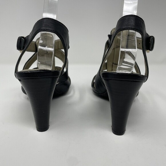 Tahari Mickey High Heel T-Strap Sandals Black Leather Ankle Strap Size 7.5 - Picture 7 of 12